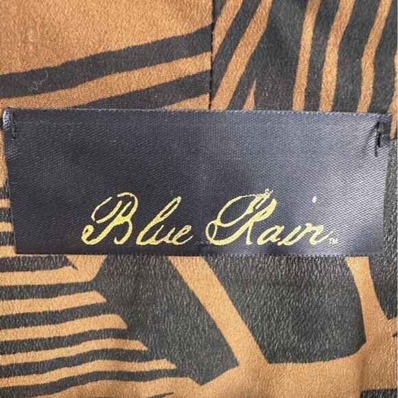 Blue Rain Chiffon Bow Tie Animal Print Elastic Waist Dress Black Brown L - Picture 5 of 6